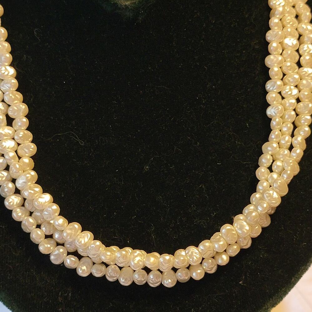 Multi-Strand Faux Baroque Pearl Necklace Light Blue, 3 Strands, Beaded wh02-19